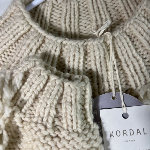 Kordal Chunky Knit Highland Wool Fringe Sweater Cream Cable Knit M NWT - Picture 6 of 16